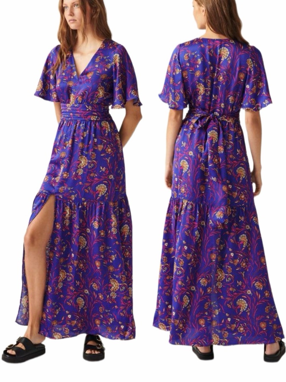 ba&sh Cecilia Floral Tiered Maxi Dress in Blue Size M/US 6 Resortwear Wedding